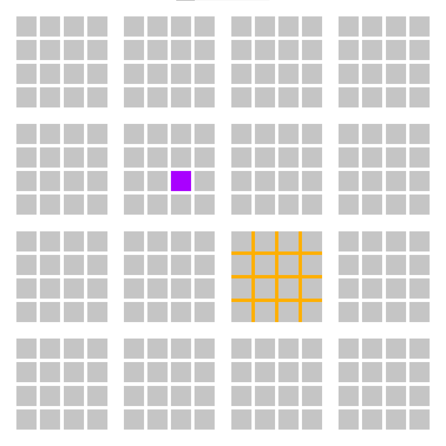 A 4x4 board of Ultimate Tic Tac Toe