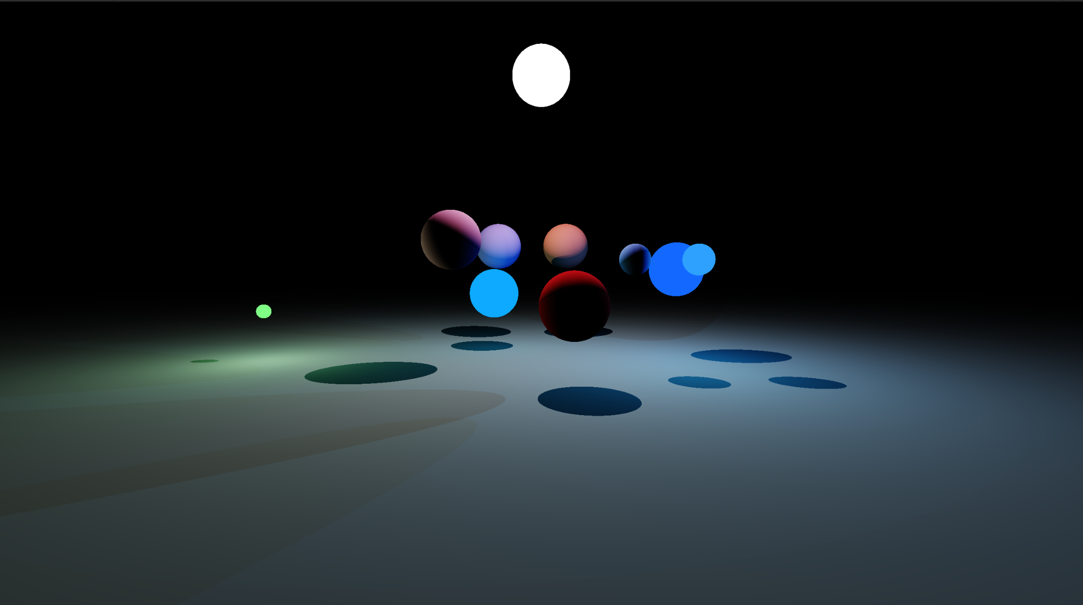 Spheres float in a black void, with some glowing orbs amongst them.